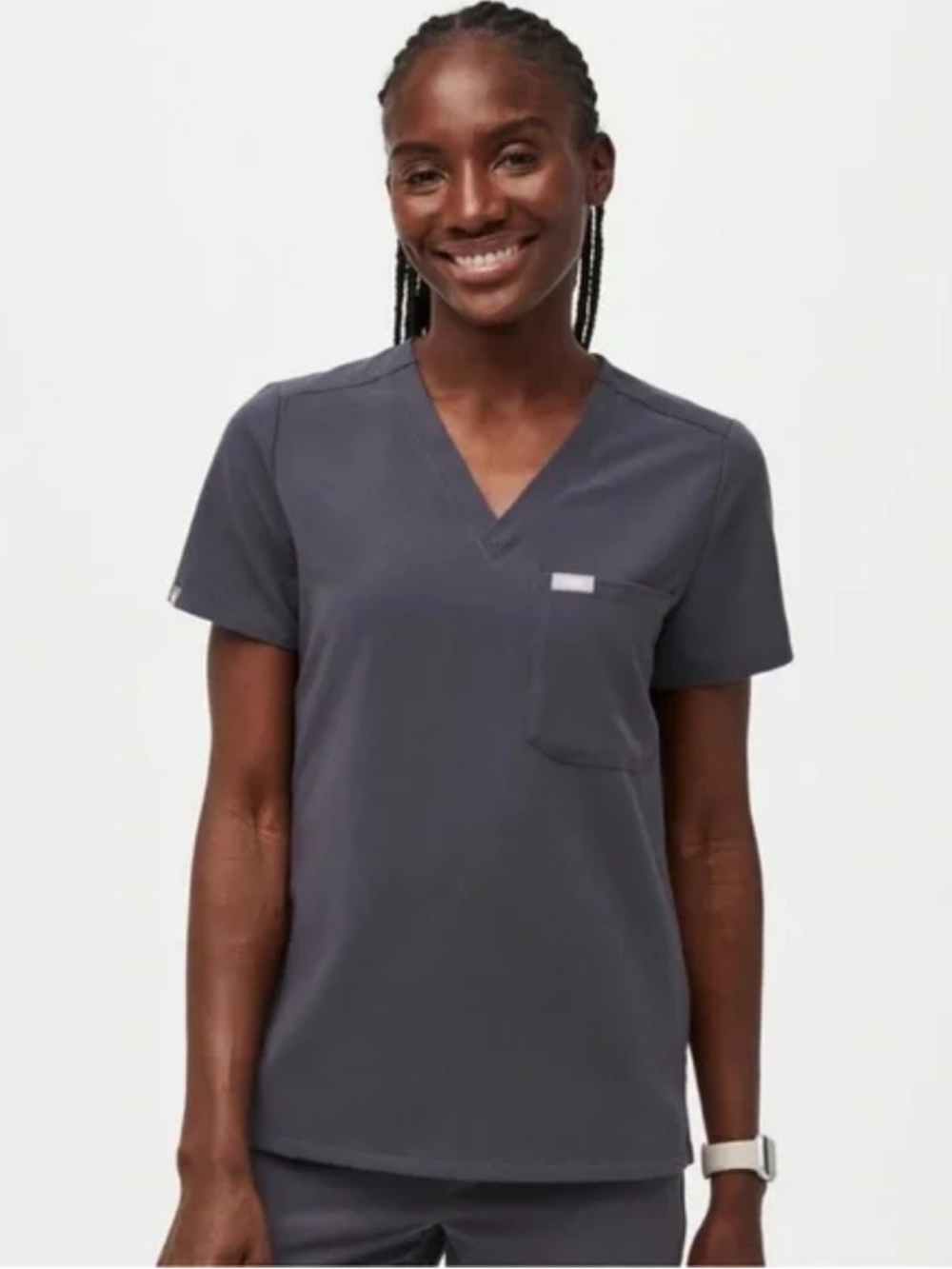Figs Catarina One-Pocket Women's V-Neck Scrub Top in Charcoal size XS technical